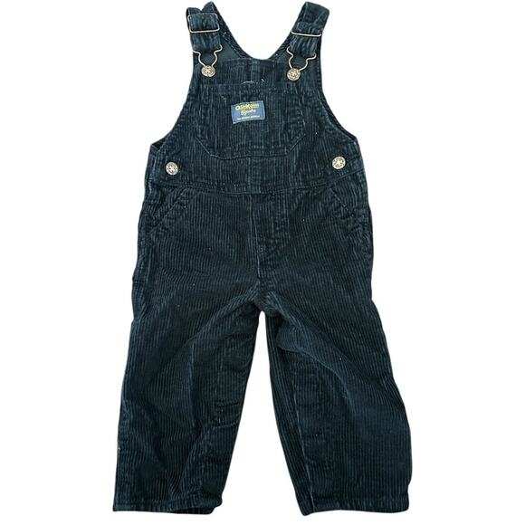 VTG Oshkosh B‘Gosh Black Corduroy Carpenter Vestback Overalls Size 12 Months - Picture 1 of 13